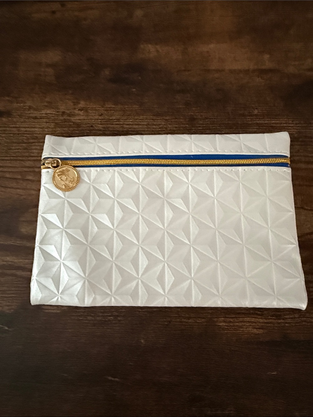 ipsy White Geometric Mini Pouch with Gold Accent